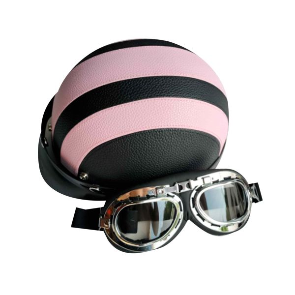 CASCO DE CUERO ABIERTO CON LENTE ROSA