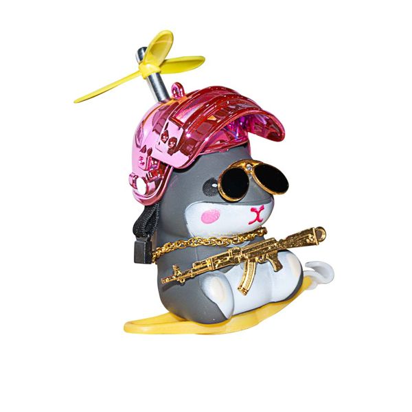 ADORNO CUY MOTERO CON CASCO Y SOPORTE CON LUZ ROJO