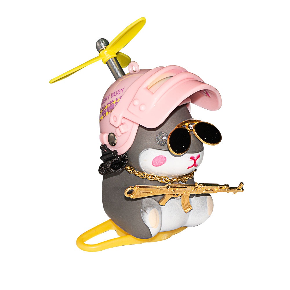 ADORNO CUY MOTERO CON CASCO Y SOPORTE CON LUZ ROSA