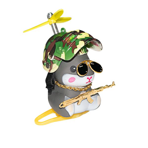 ADORNO CUY MOTERO CON CASCO Y SOPORTE CON LUZ VERDE