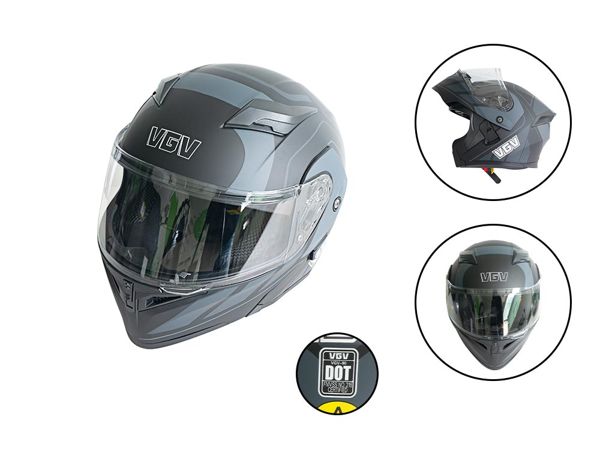 CASCO ARTICULADO PLOMO/NEGRO MATE CODIGO 90 XL
