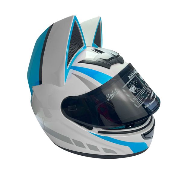 CASCO CON OREJAS BLANCO Y AZUL TALLA L