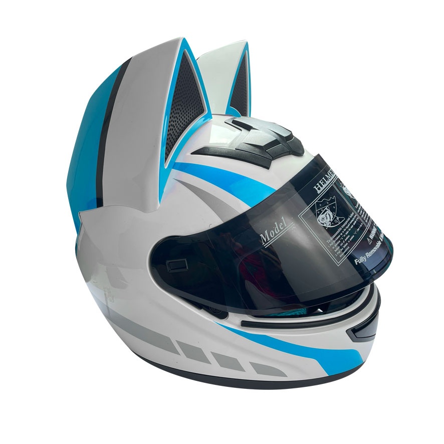 CASCO CON OREJAS BLANCO Y AZUL TALLA XL
