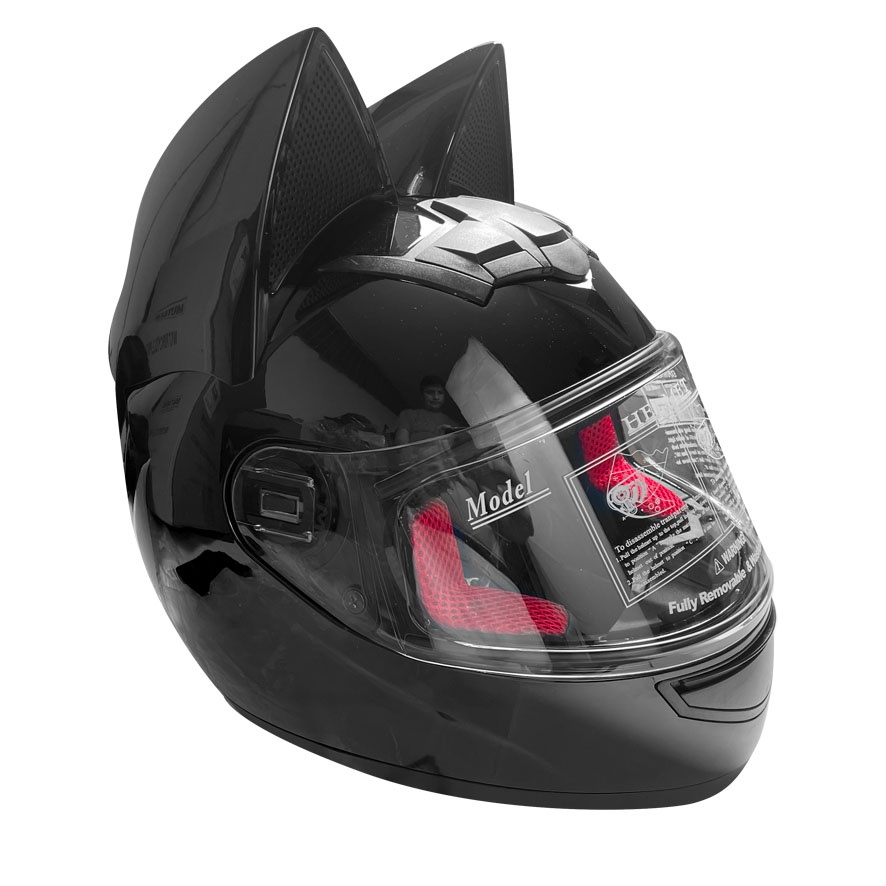 CASCO CON OREJAS NEGRO / MICA TRASPARENTE TALLA XL